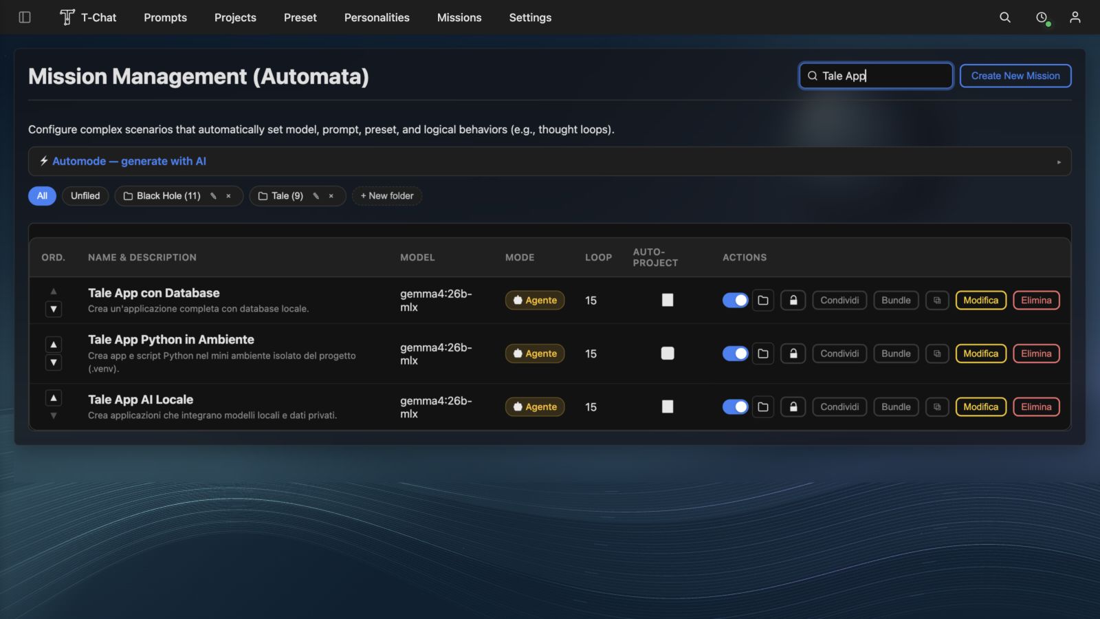 T-Chat 4.6.5 — Missioni
