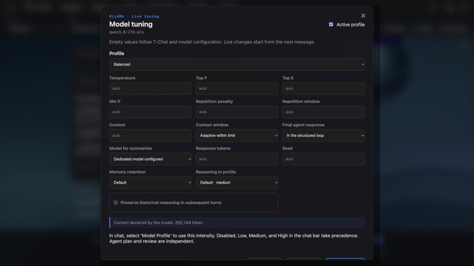 T-Chat 4.6.5 — Controllo modelli